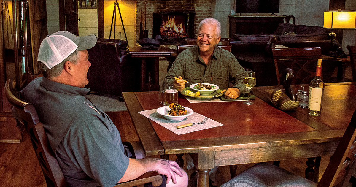 The author, T. Edward Nickens, enjoying a meal Photo by John Hoffman, DU.